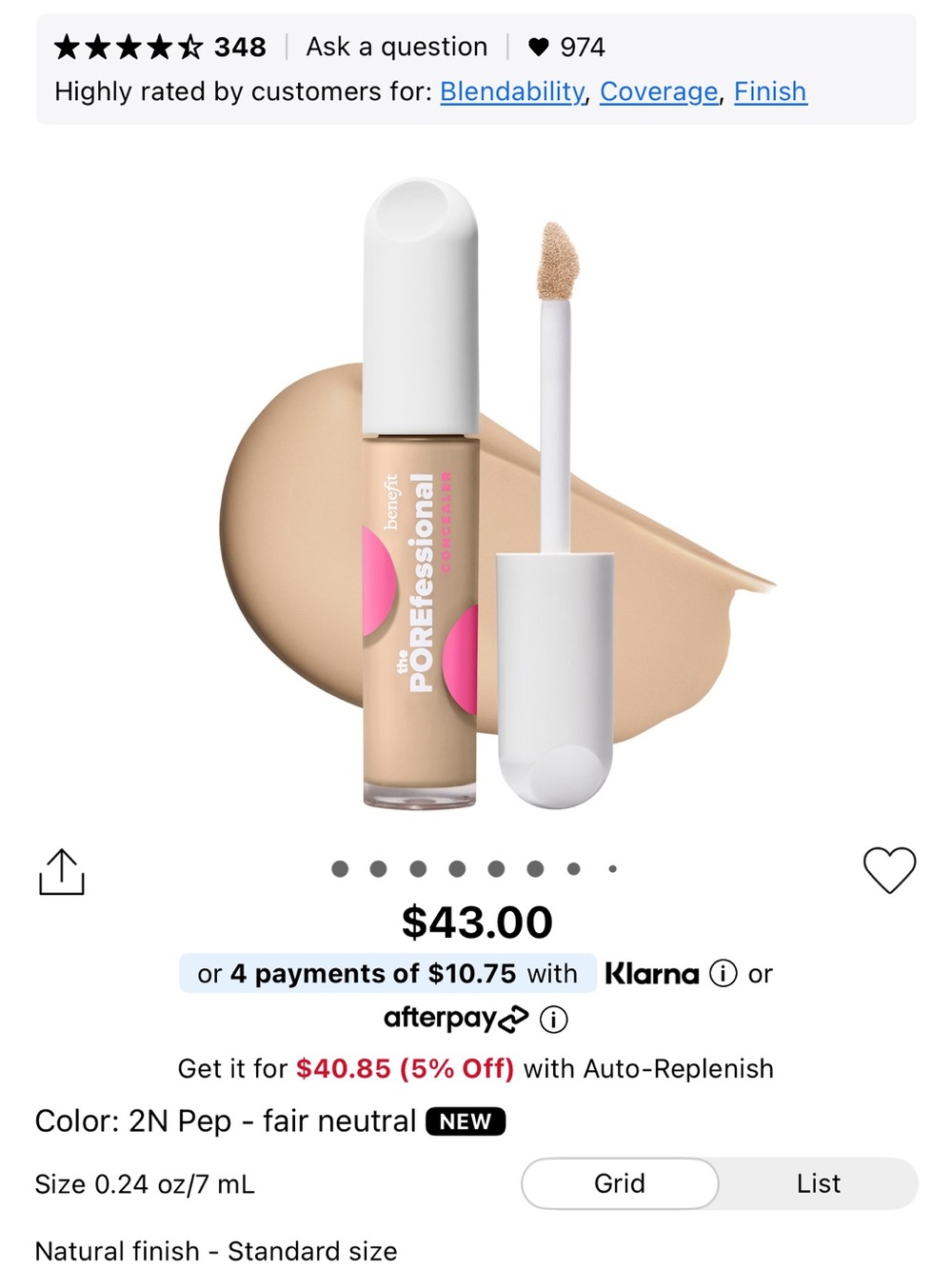 Benefit POREfessional Concealer - 2N Pep (Fair Neutral), Pink Accents